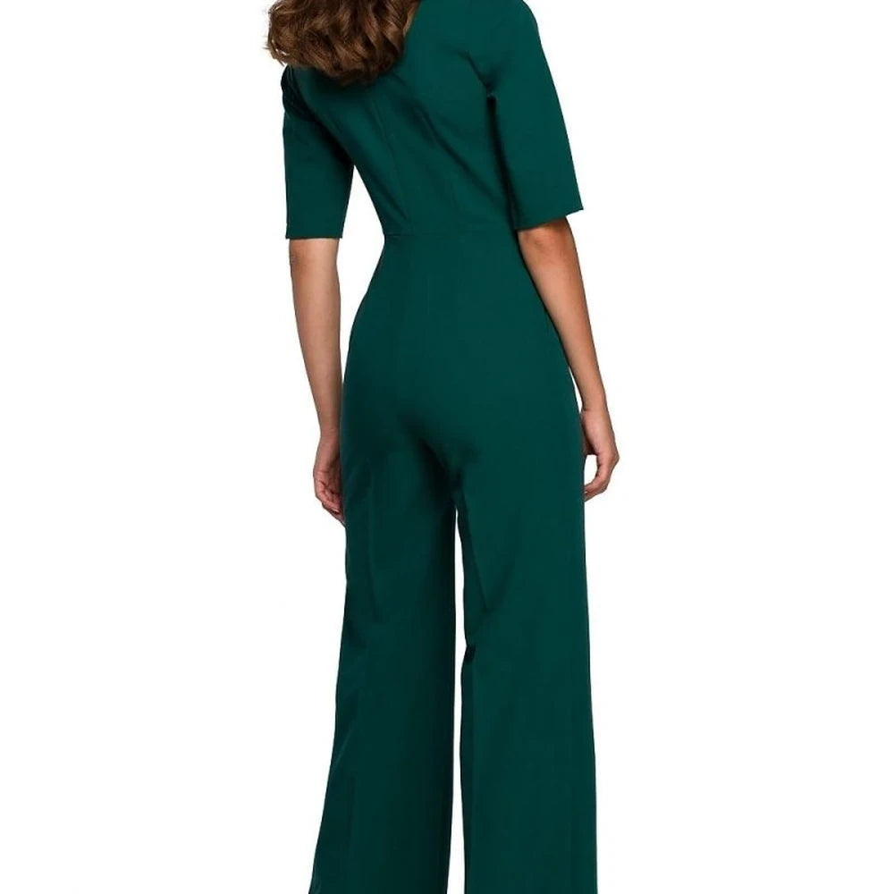 Wide Leg Jumpsuit with V-Neck Tie
