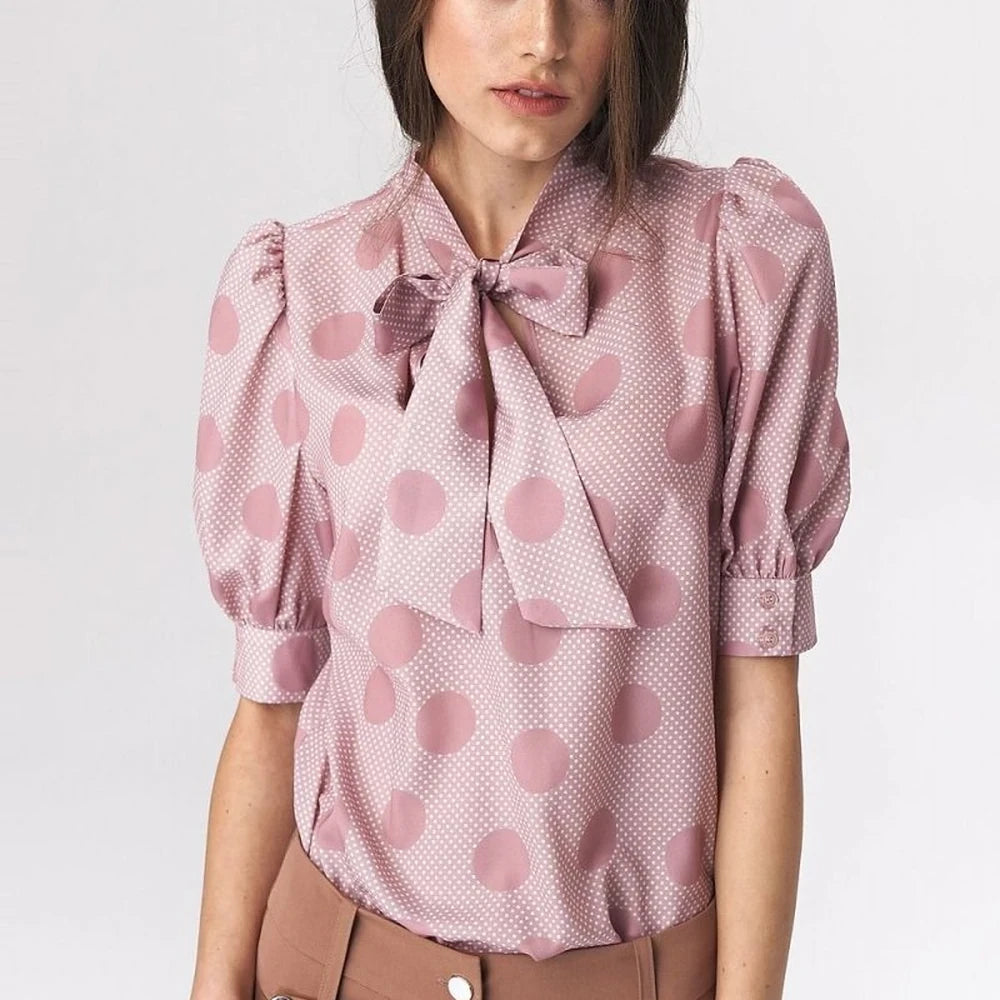 Brown Viscose Blouse with Tie Neck