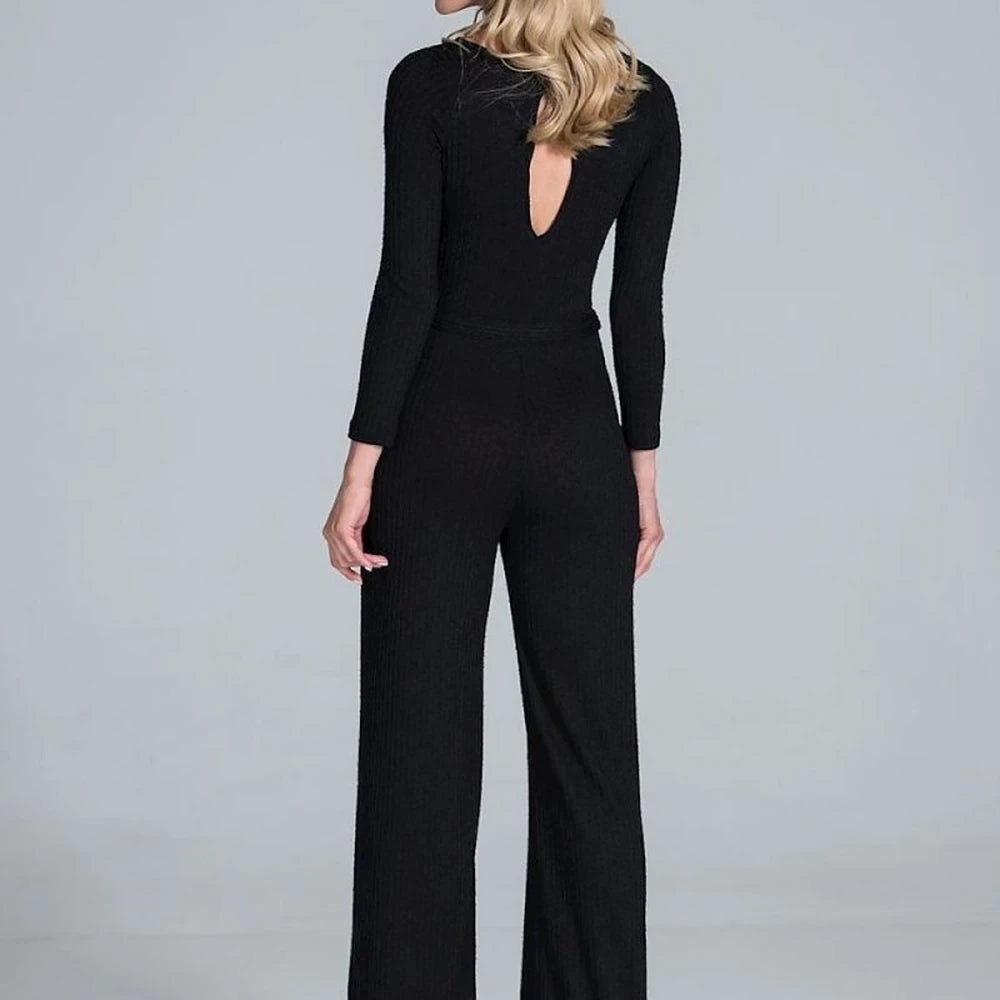 Women's Ribbed Knit Wide-Leg Jumpsuit