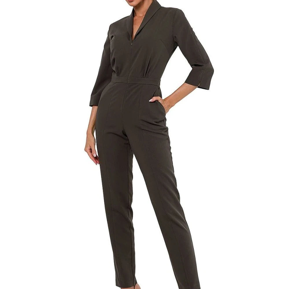 3/4 Sleeve Jumpsuit with Covered Zipper