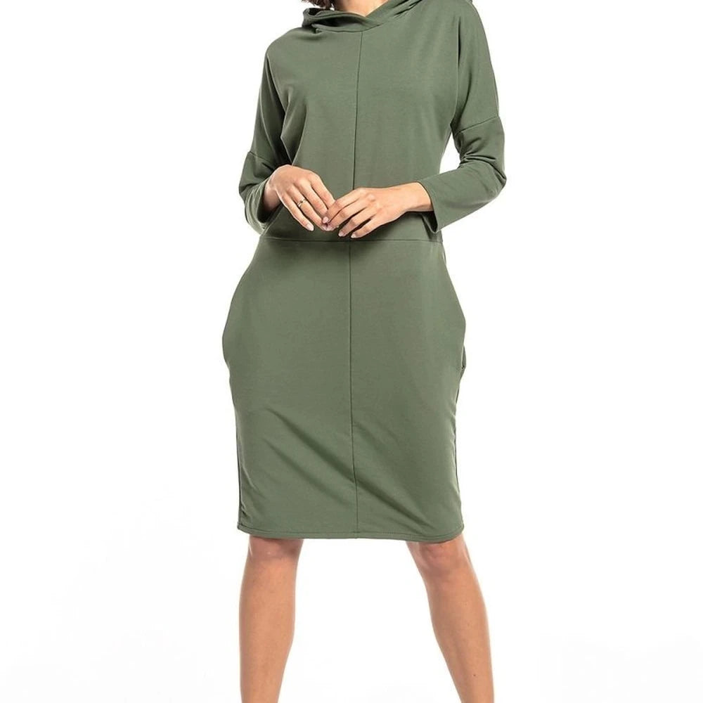 Knit Dress with Hood and Pockets