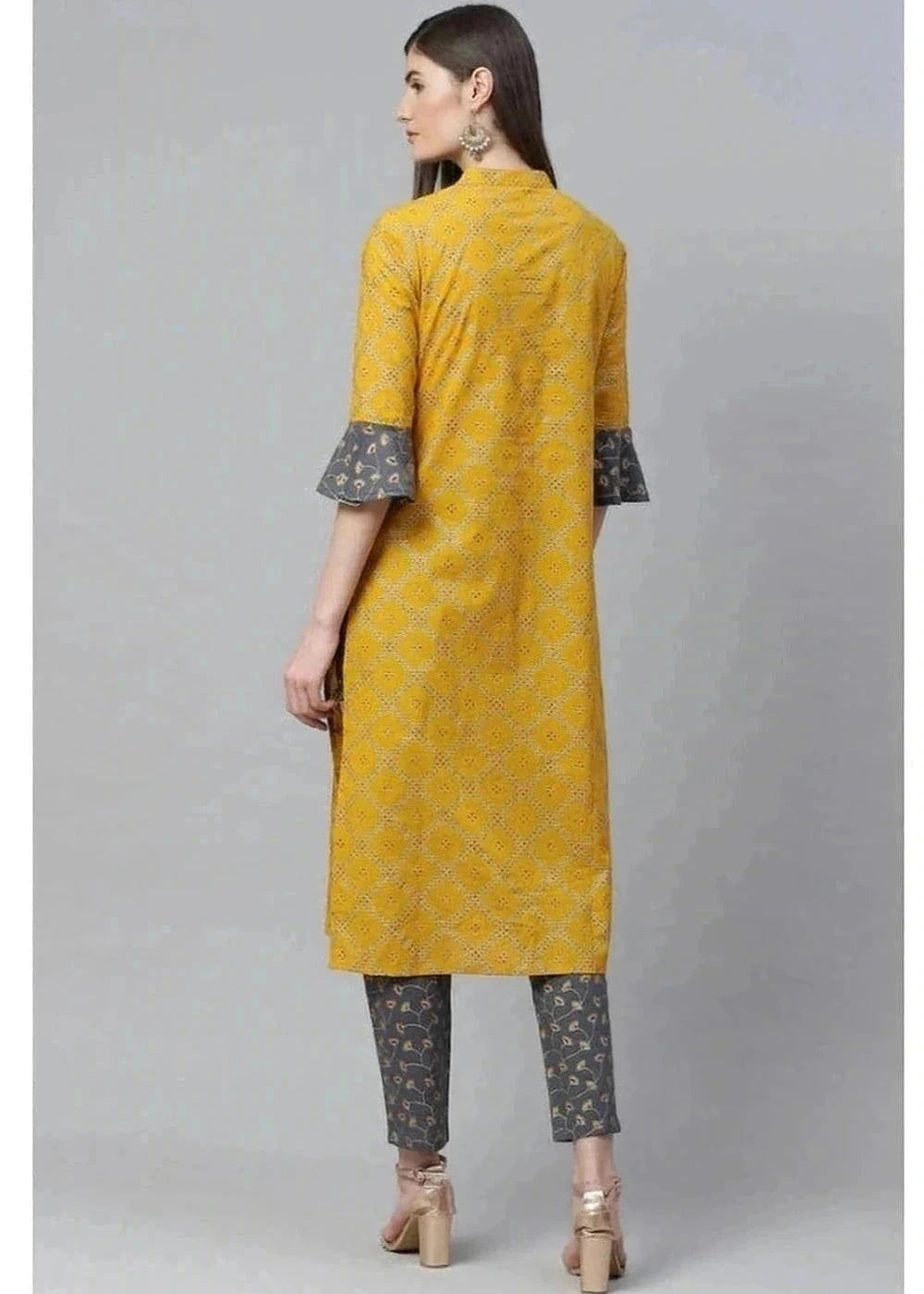 Yellow cotton kurti bell sleeves