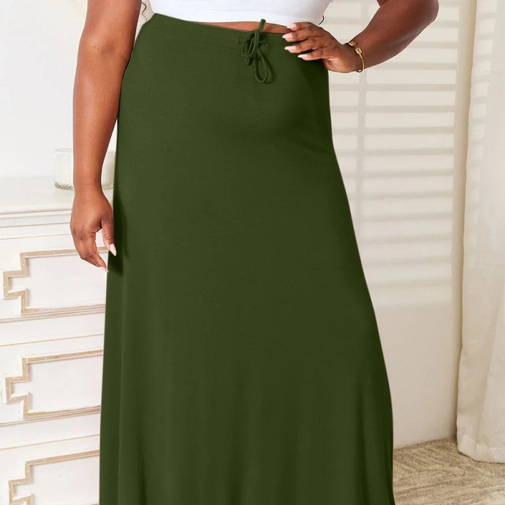 Drawstring Waist Maxi Skirt - Soft Rayon