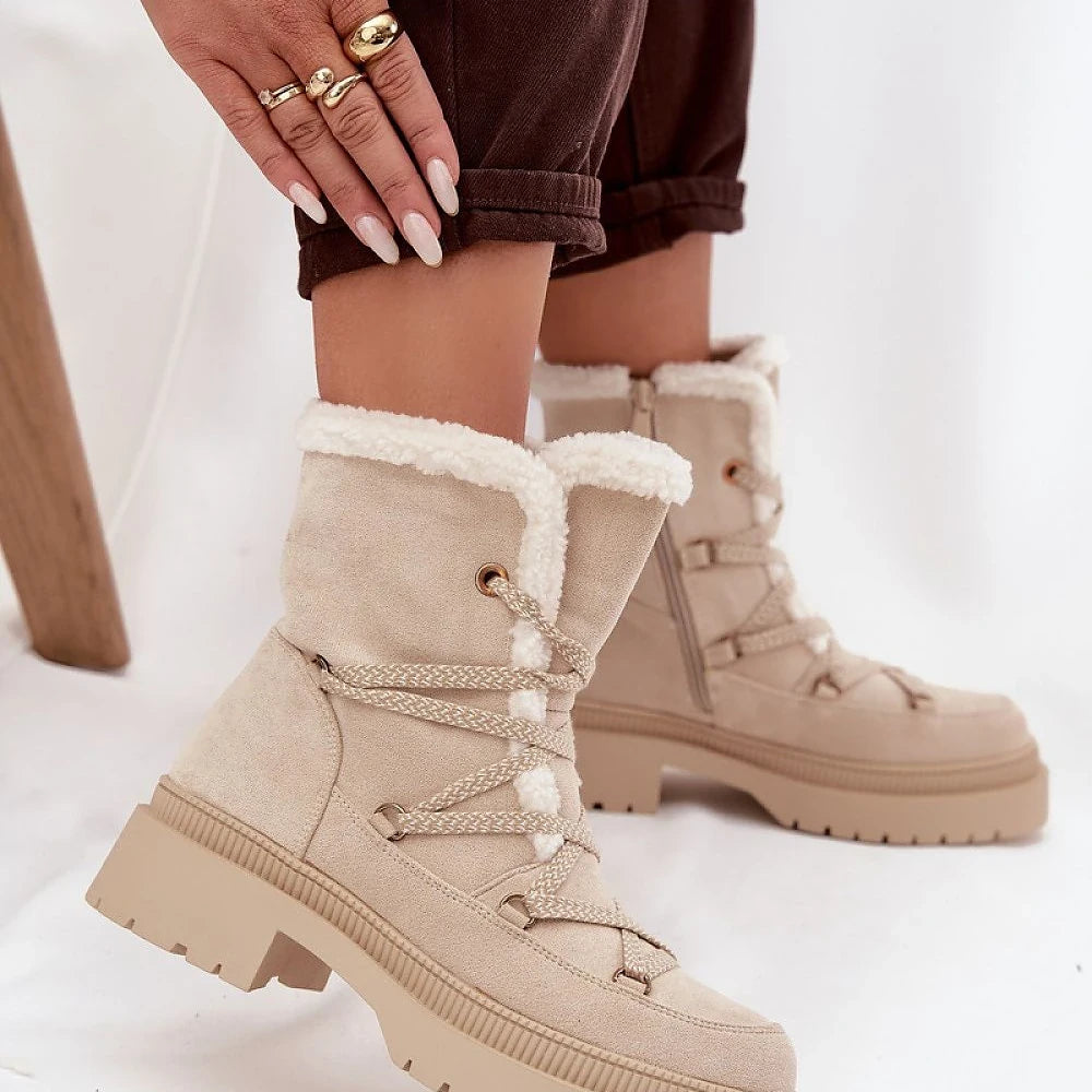 Women's Beige Suede Snow Boots