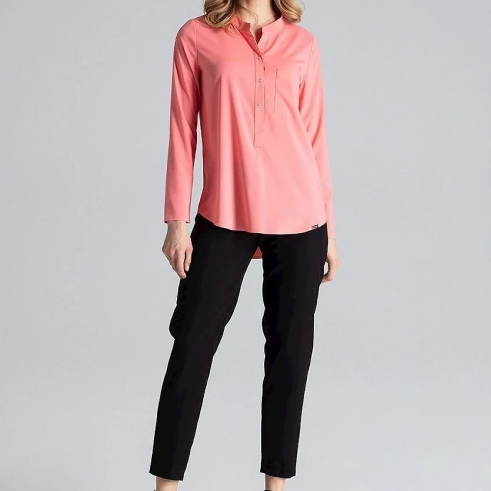 Long Sleeve Blouse with Stand-Up Collar