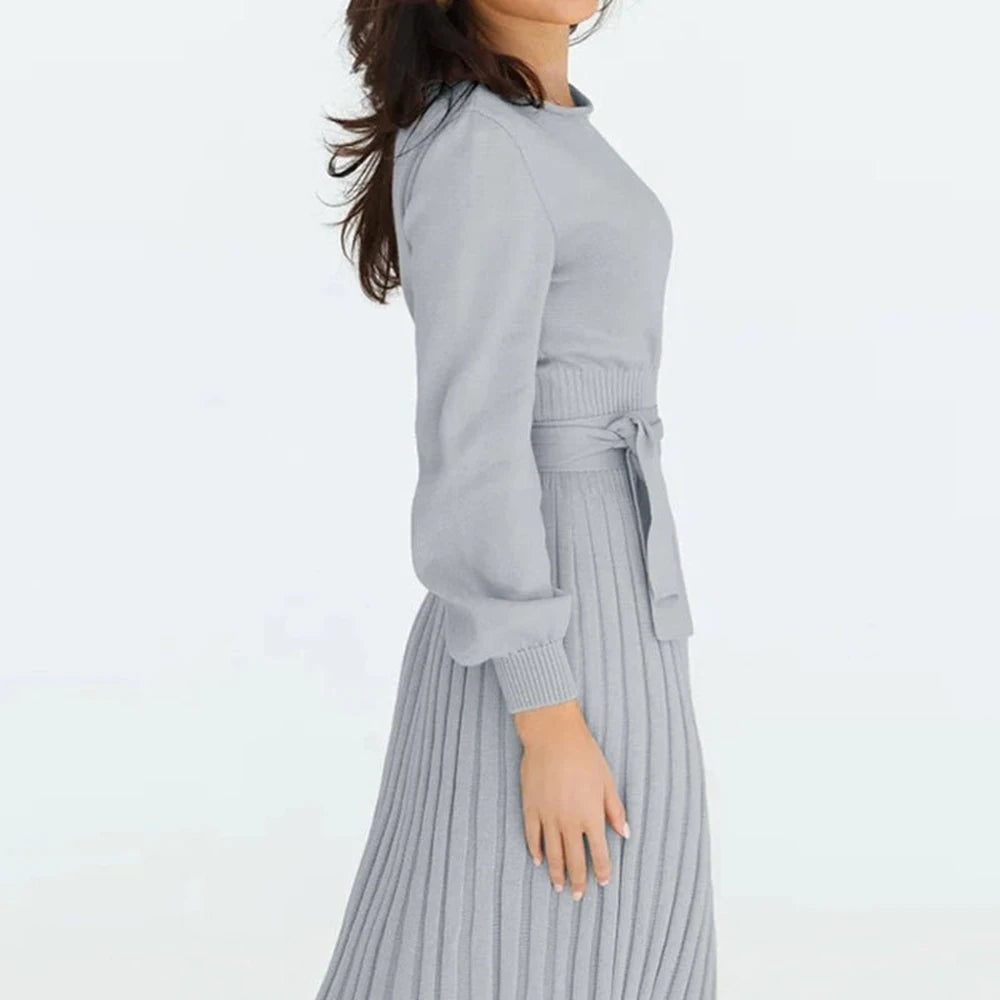 Round Neck Long Sleeve Sweater Dress