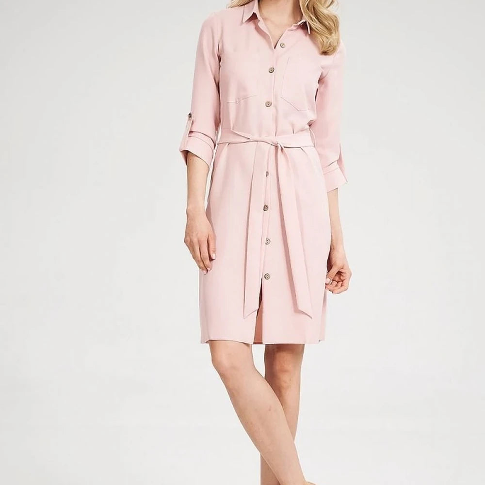 Women's Long Sleeve Shirt Dress with Belt