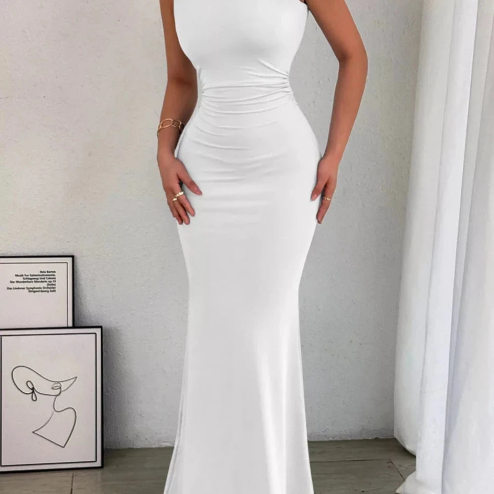 One-Shoulder Ruched Bodycon Maxi Dress