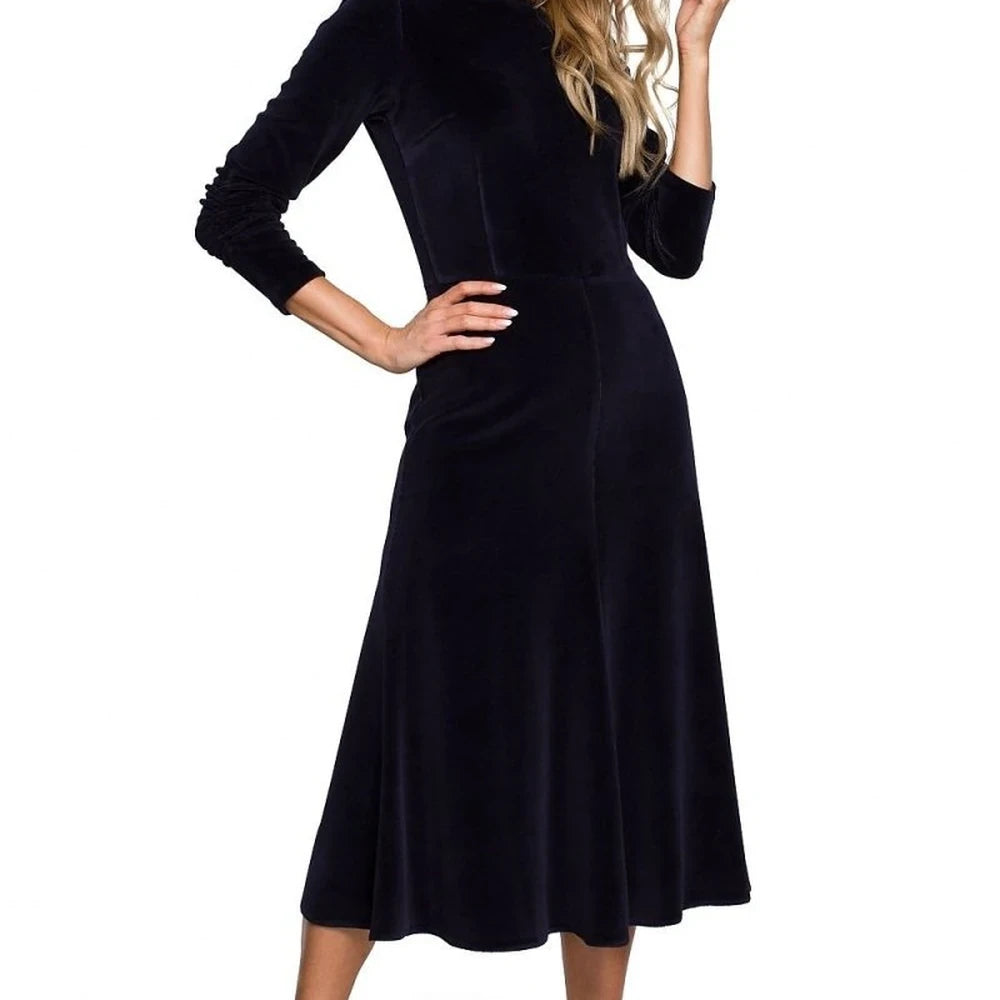 Velour Evening Dress with Pleated Sleeves