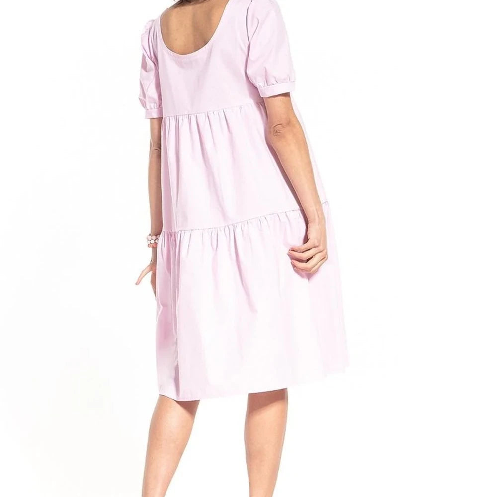 Cotton Midi Dress with Boat Neckline