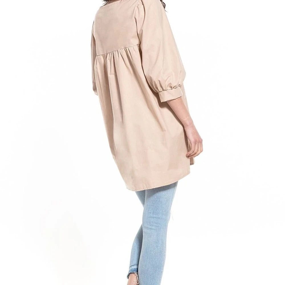 Pointed Neck Tunic Top - 100% Cotton