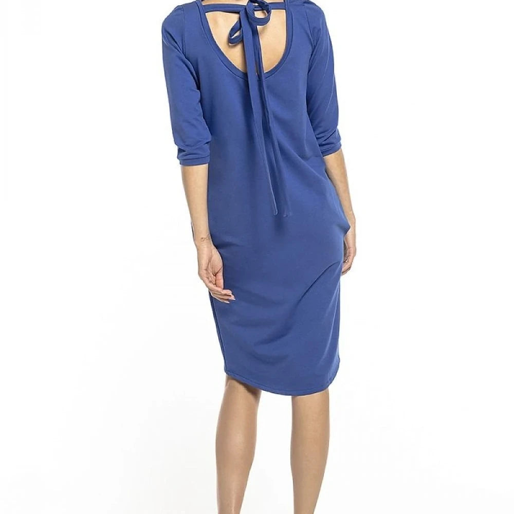 Loose Day Dress with Tie Belt & 3/4 Sleeves