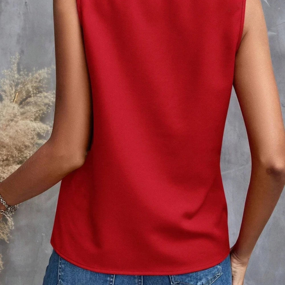 Ruffled V-Neck Polyester Tank Top