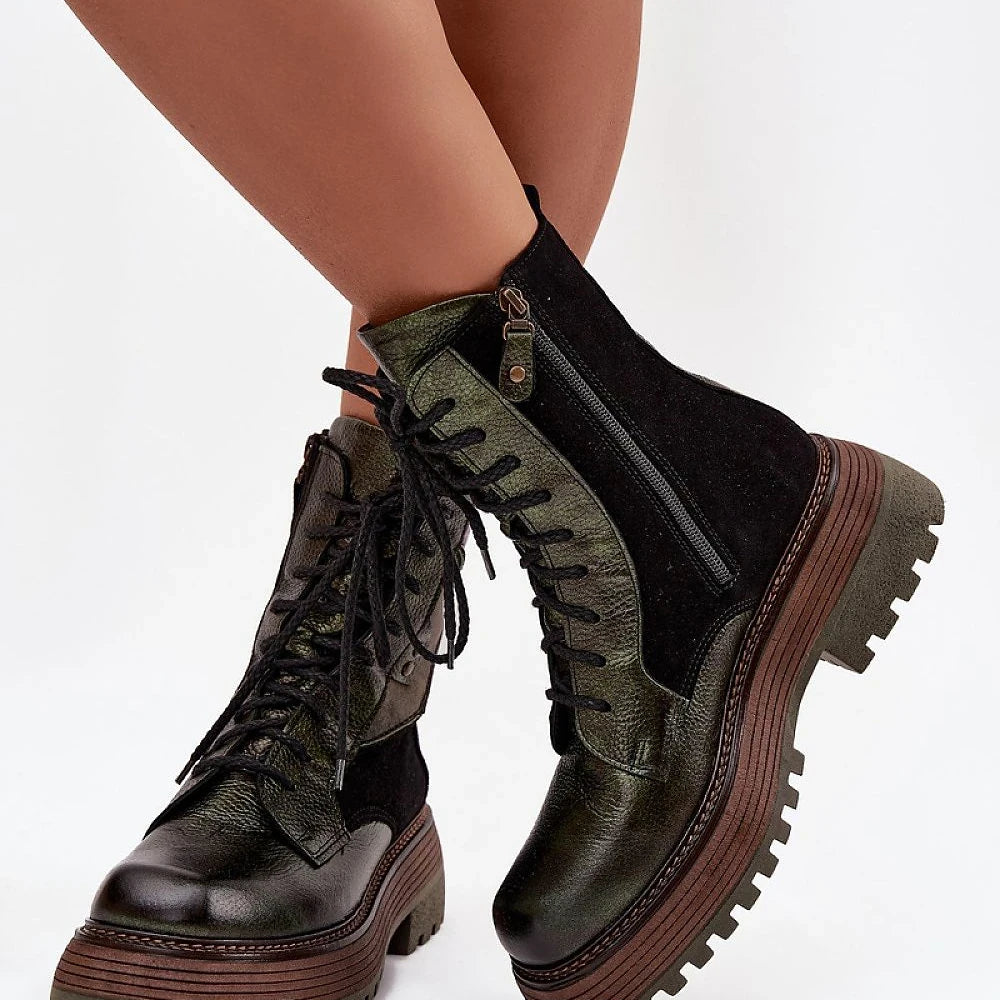 Green Leather Ankle Boots