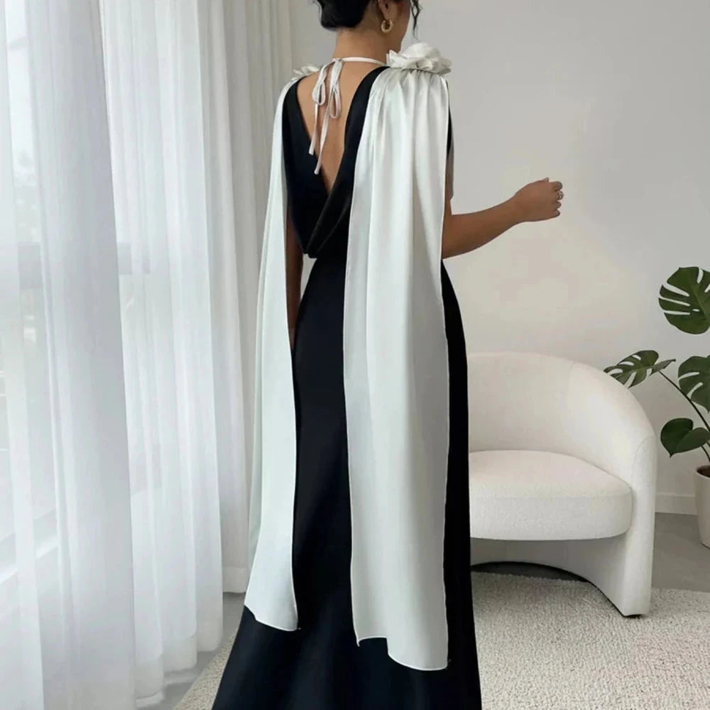 Floral Applique Two Tone Maxi Dress