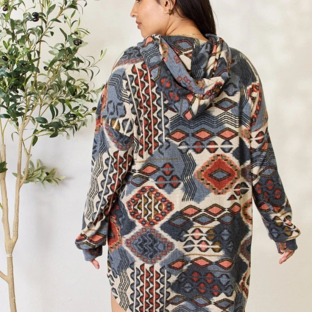 Printed Button Up Hooded Jacket