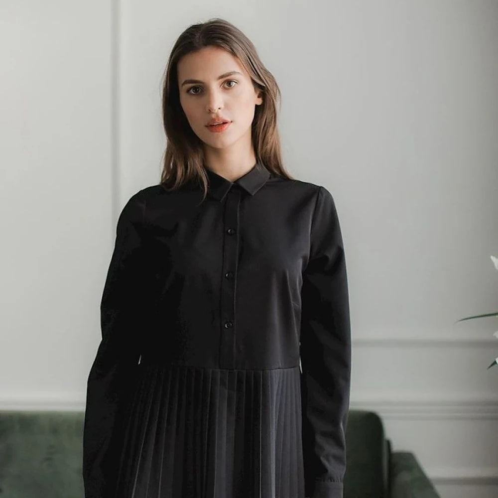 Elegant Black Long Sleeve Collared Blouse