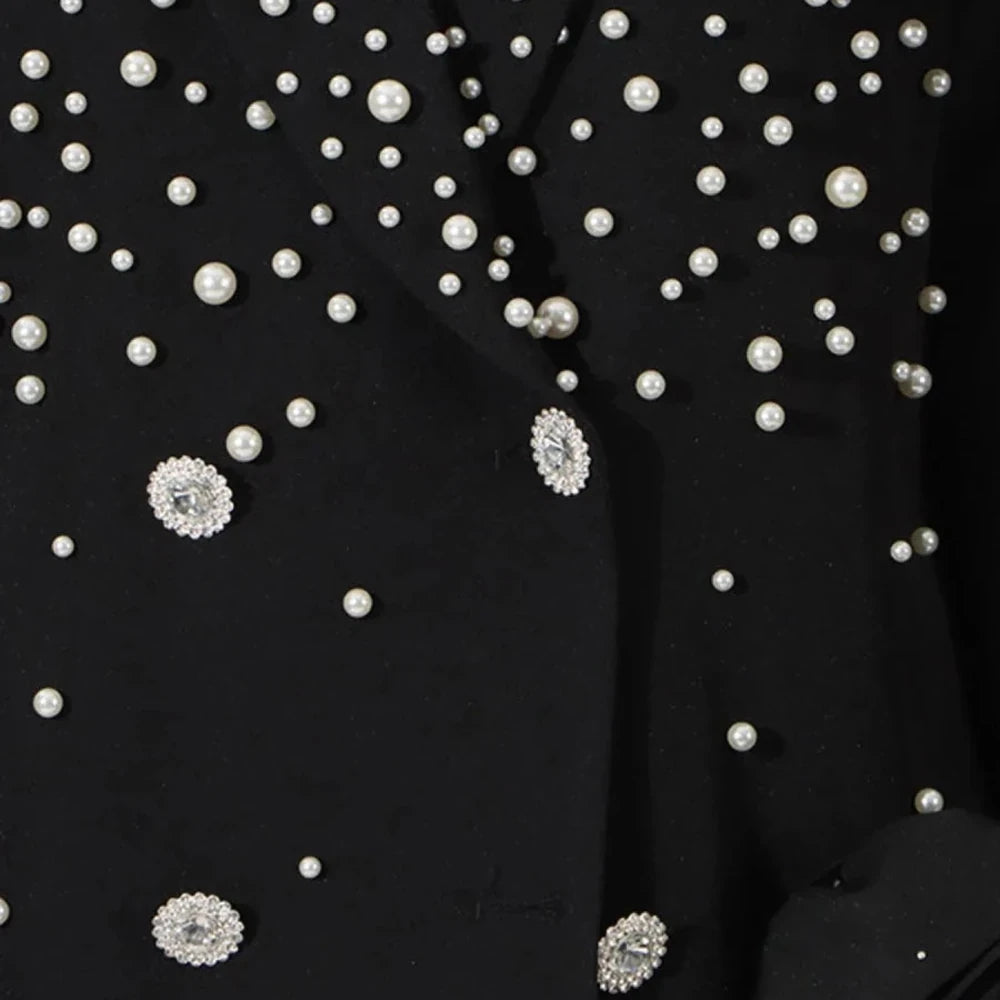Pearl Embellished Double-Breasted Blazer