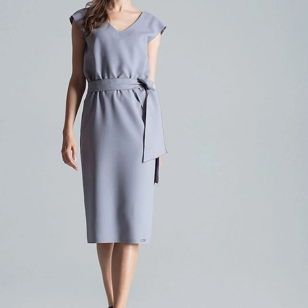 Navy Blue V-Neck Midi Dress