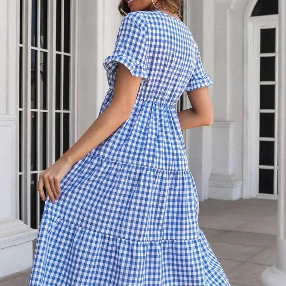 Plaid Cotton Blend Midi Dress