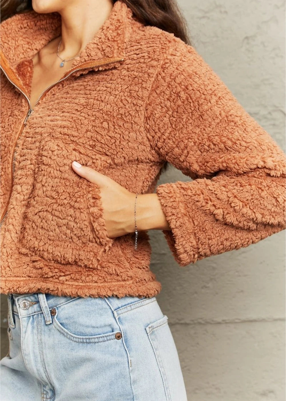 Polyester zip-up teddy jacket