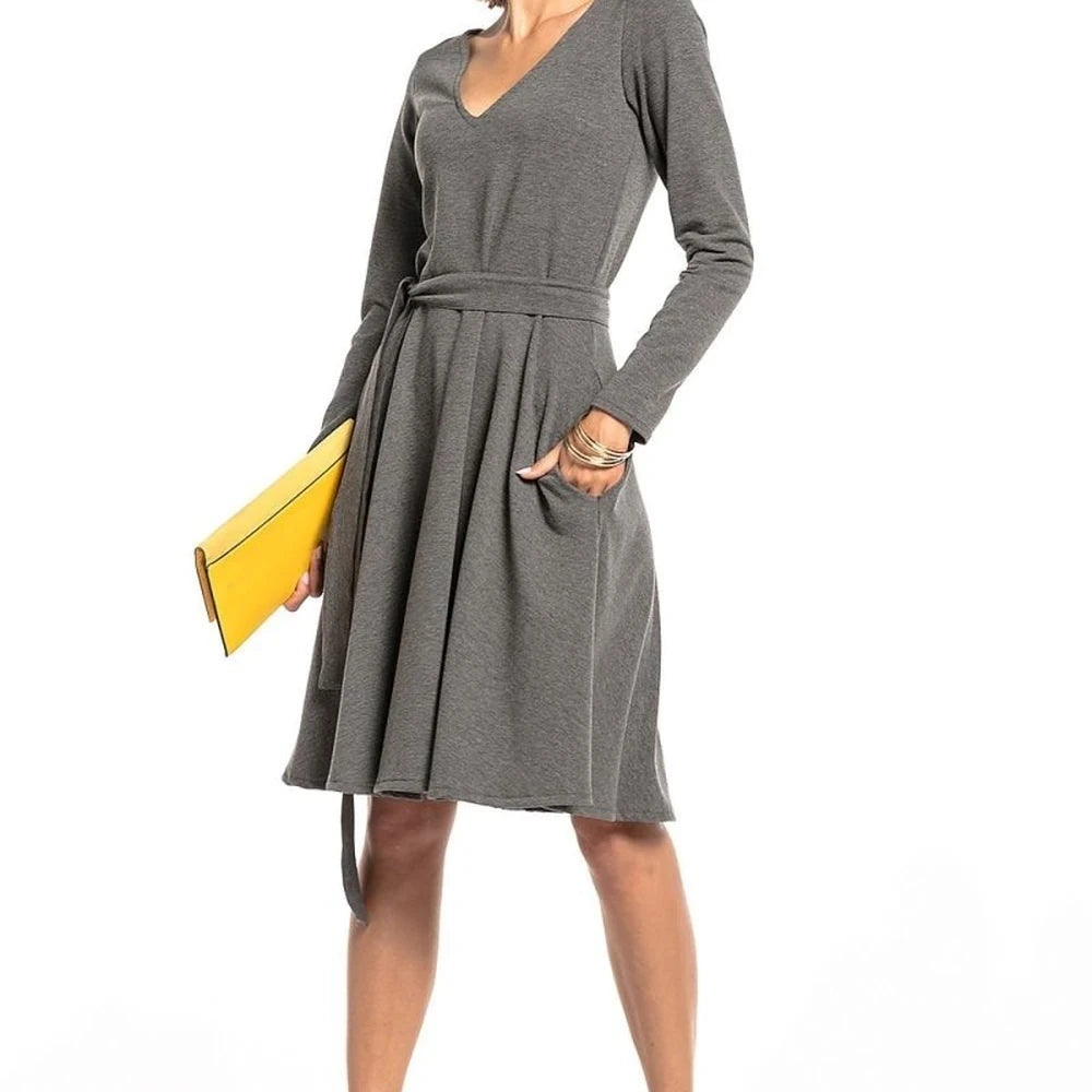 Flared Sweetheart Neck Day Dress with Pockets
