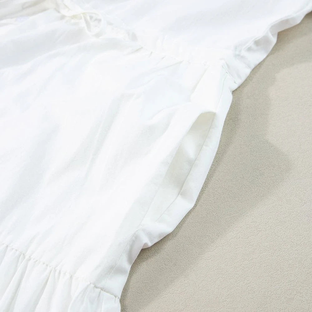 Contrast Trim Button Up Dress - White Cotton