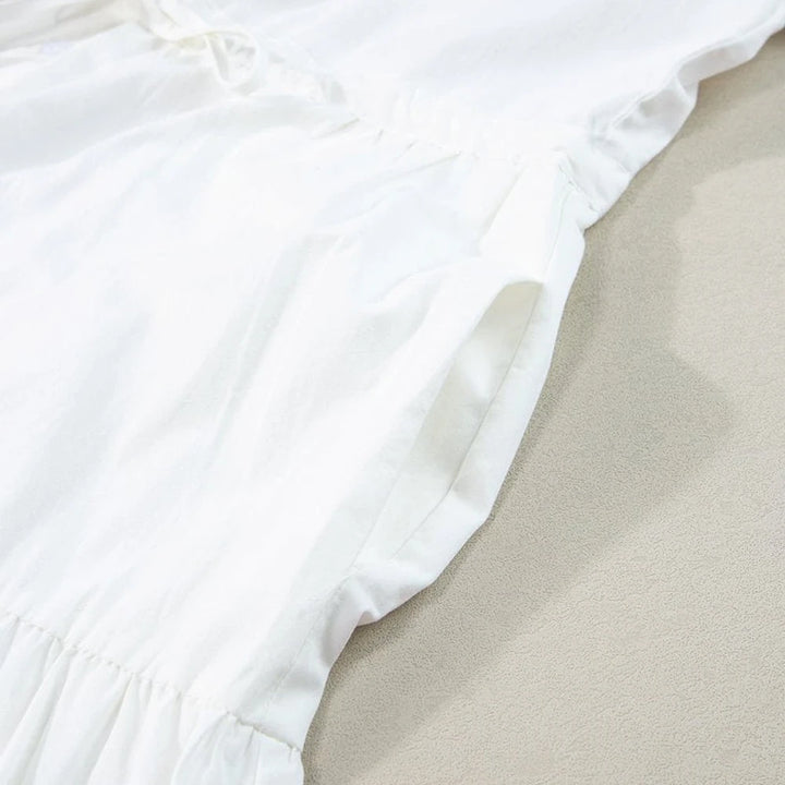 Contrast Trim Button Up Dress - White Cotton