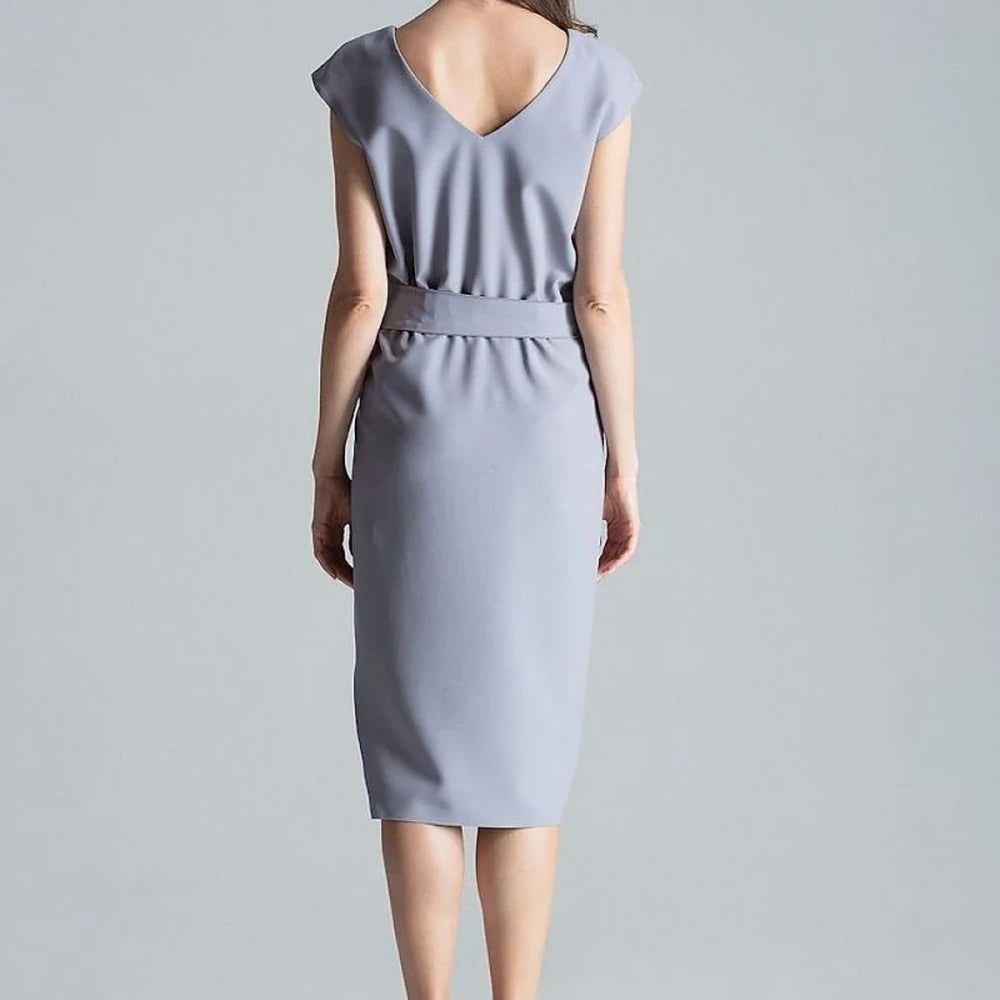 Navy Blue V-Neck Midi Dress