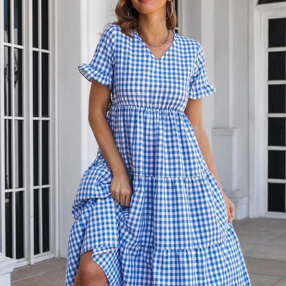 Plaid Cotton Blend Midi Dress
