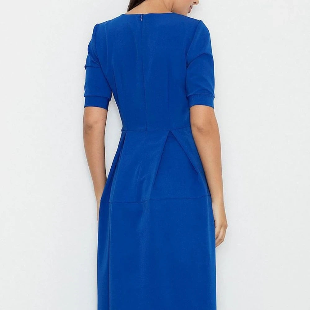 Long Cotton Dress with Contrasting Pleats