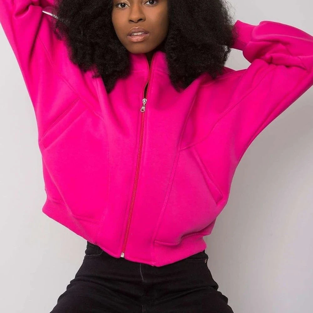 Zipper Sweatshirt Straight Cut Slip Pockets