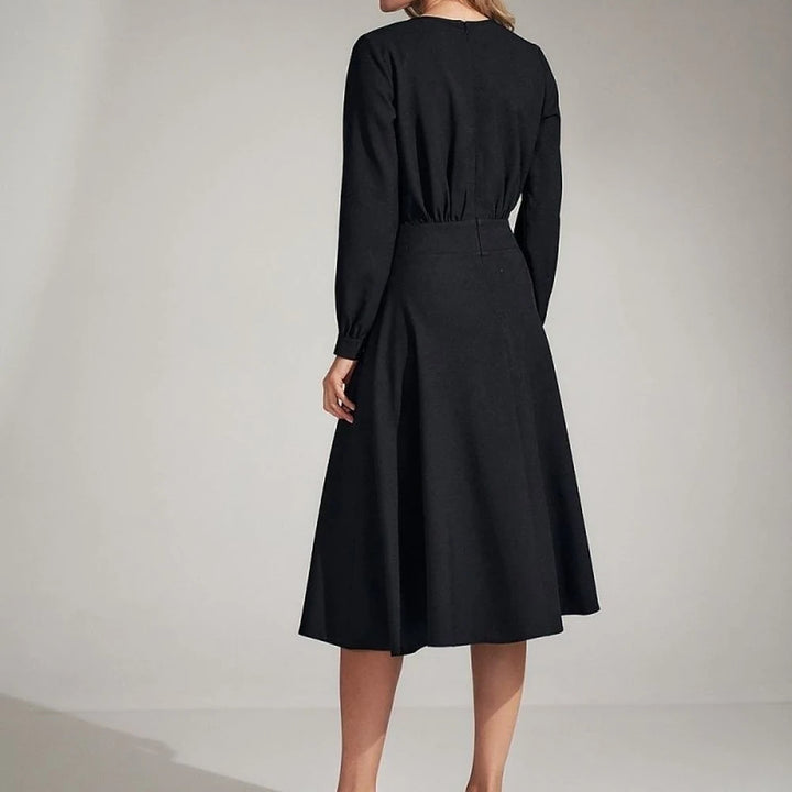 Black Flared Midi Dress with Ruffled Sleeves
