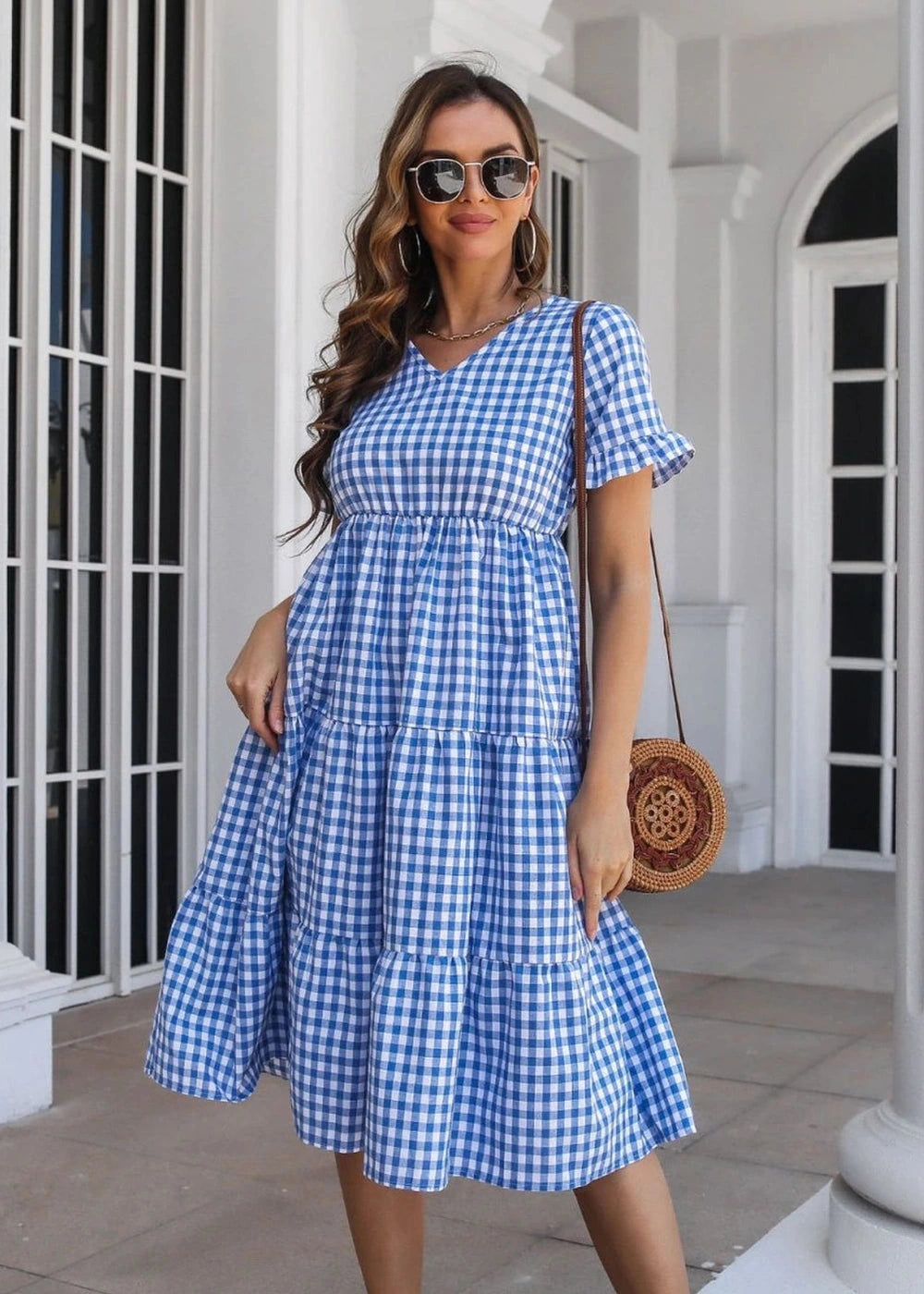 Plaid cotton blend midi dress