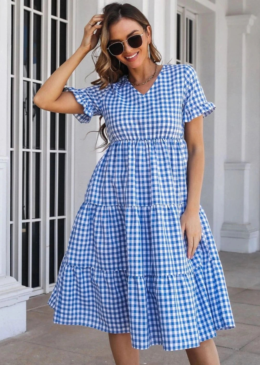 Plaid cotton blend midi dress