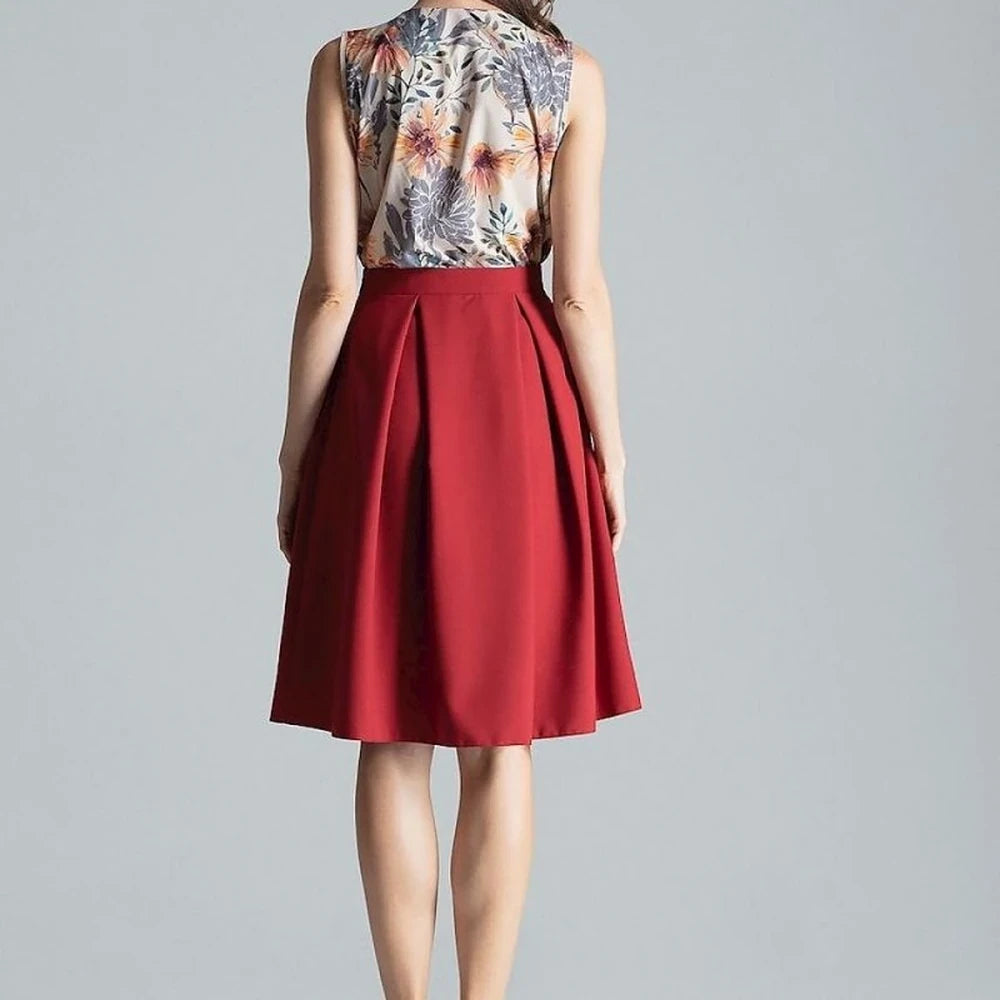 Contrast Pleated Midi Skirt with Asymmetric Slit