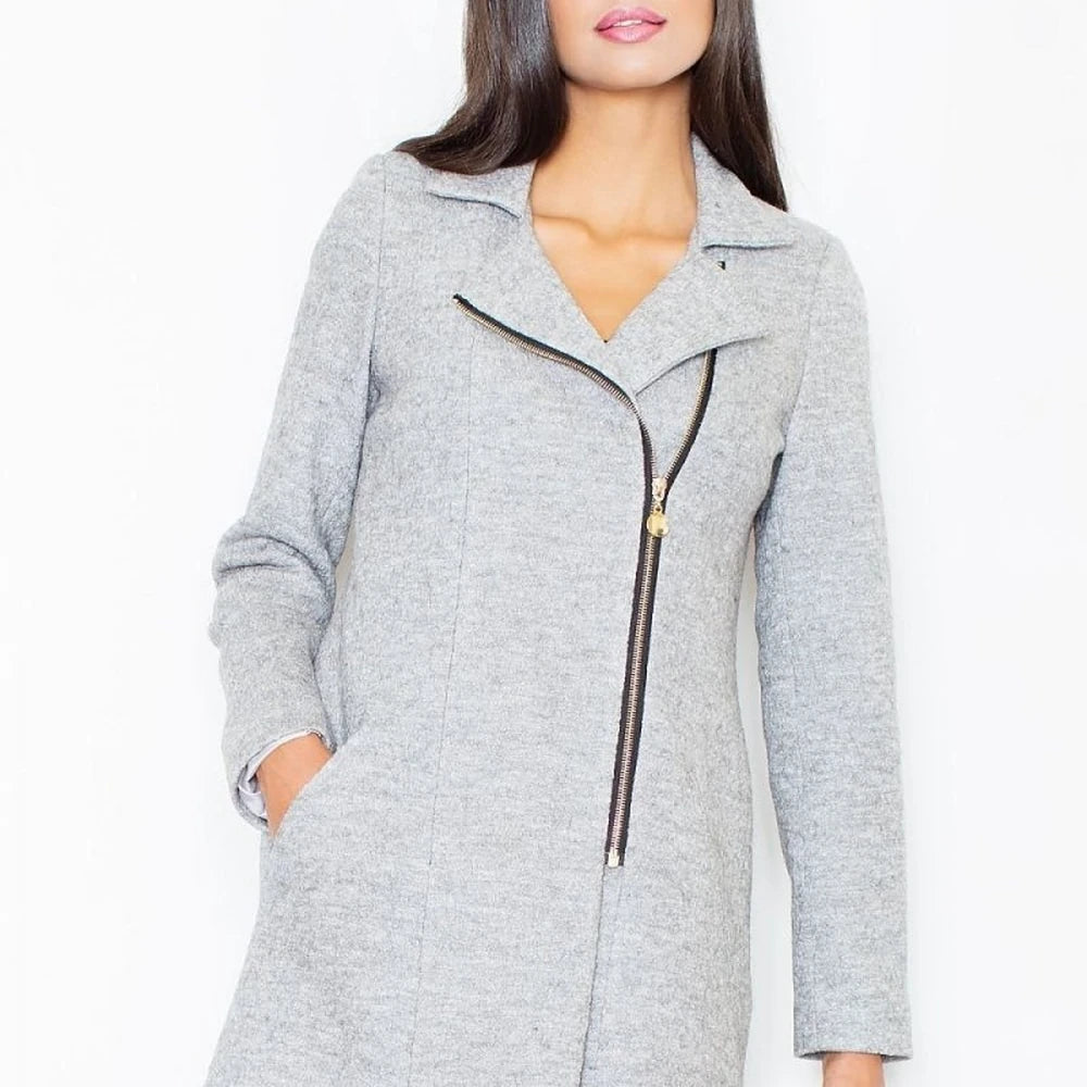 Fitted Wool Blend Zipper Coat