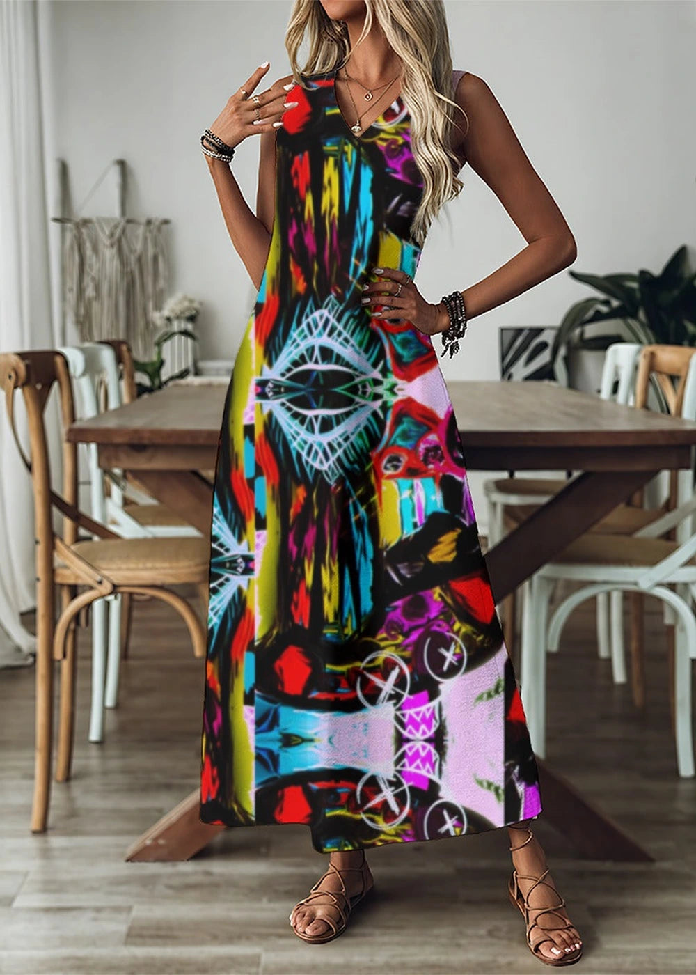 All-Over Women's V-Neck Long Dress