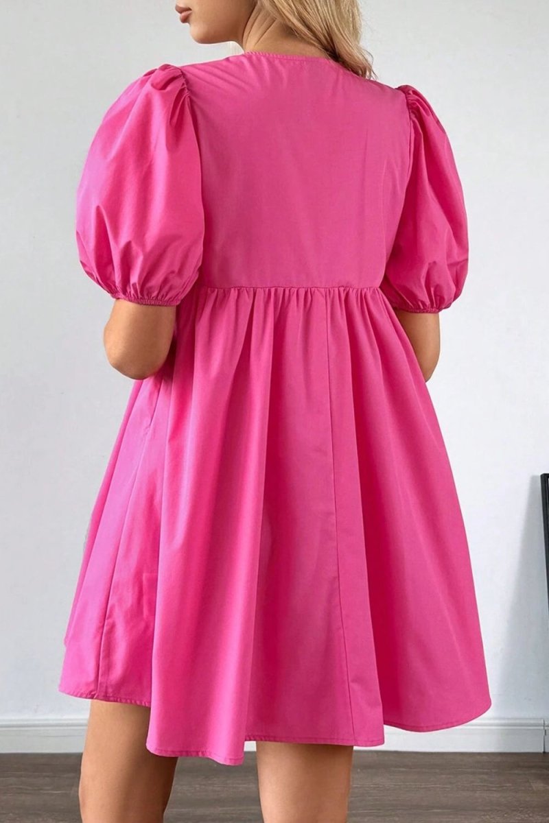 Puff Sleeve Tie Front High Waist Mini Dress - New Arrivals