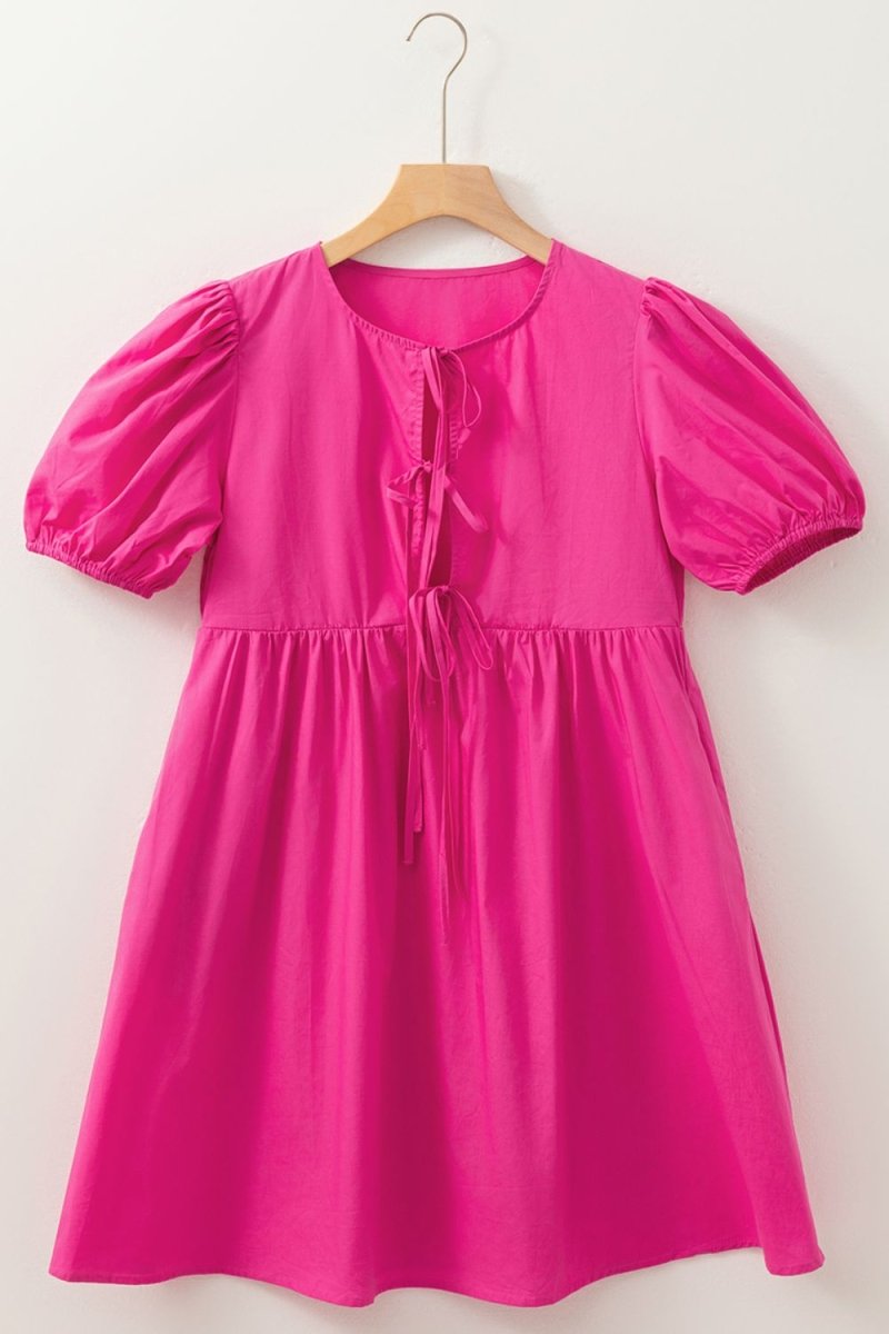 Puff Sleeve Tie Front High Waist Mini Dress - New Arrivals