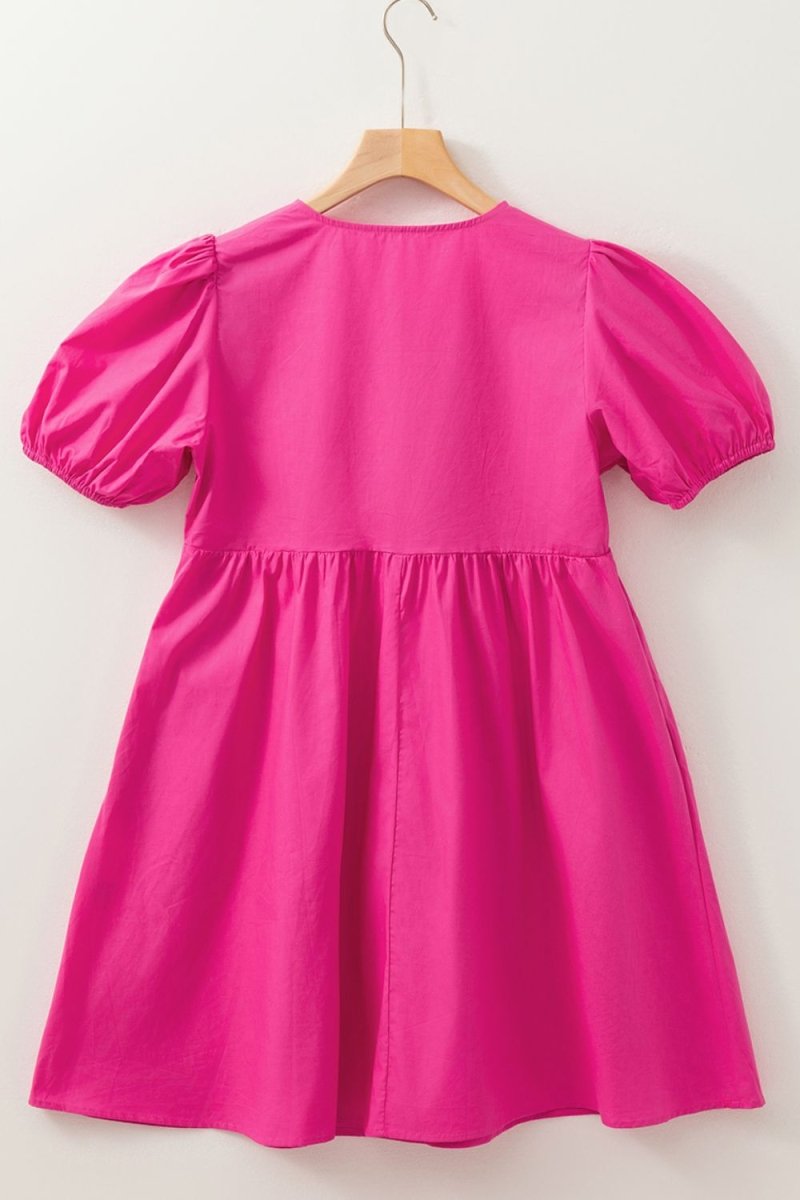 Puff Sleeve Tie Front High Waist Mini Dress - New Arrivals