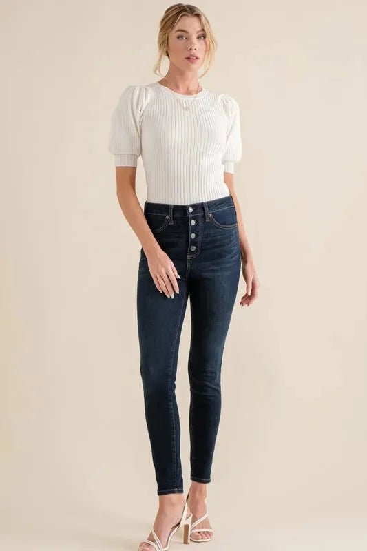 Puffed Sleeve Ribbed Bodysuit - 