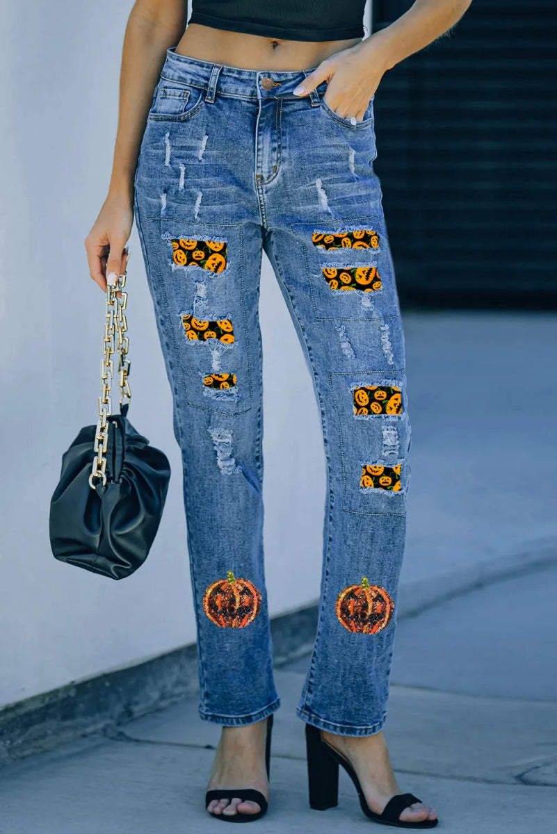 Pumpkin Distressed Straight Jeans - Bottoms