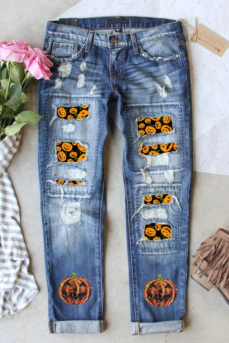 Pumpkin Distressed Straight Jeans - Bottoms
