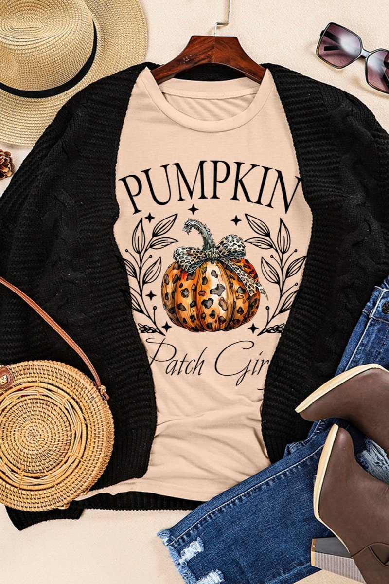 Pumpkin Graphic Round Neck Short Sleeve T-Shirt - Top