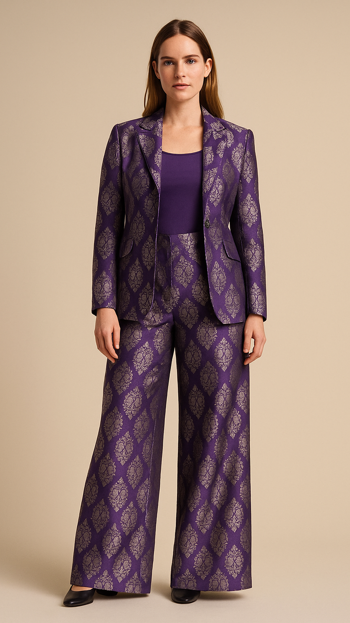purple patterned suit