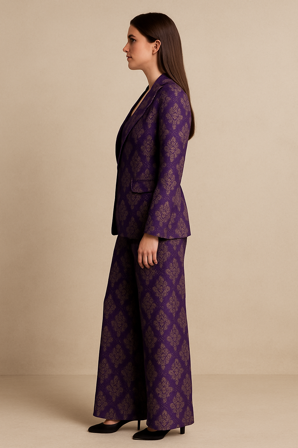 Custom Amethyst Brocade Palazzo Suit