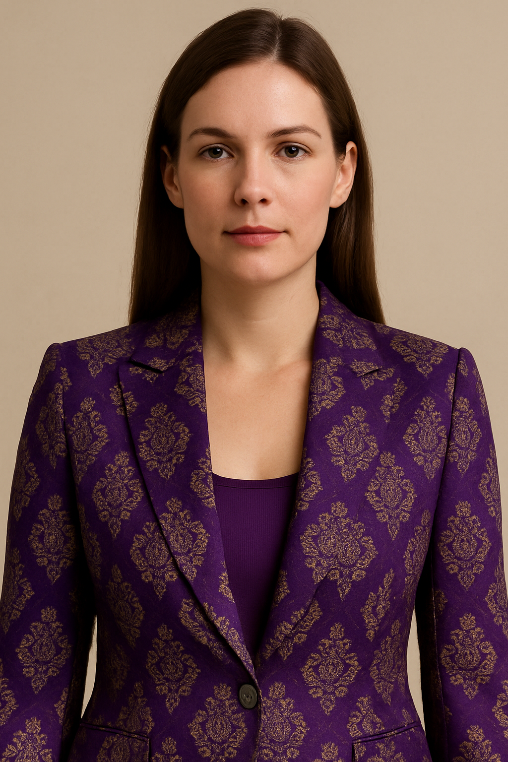 Custom Amethyst Brocade Palazzo Suit