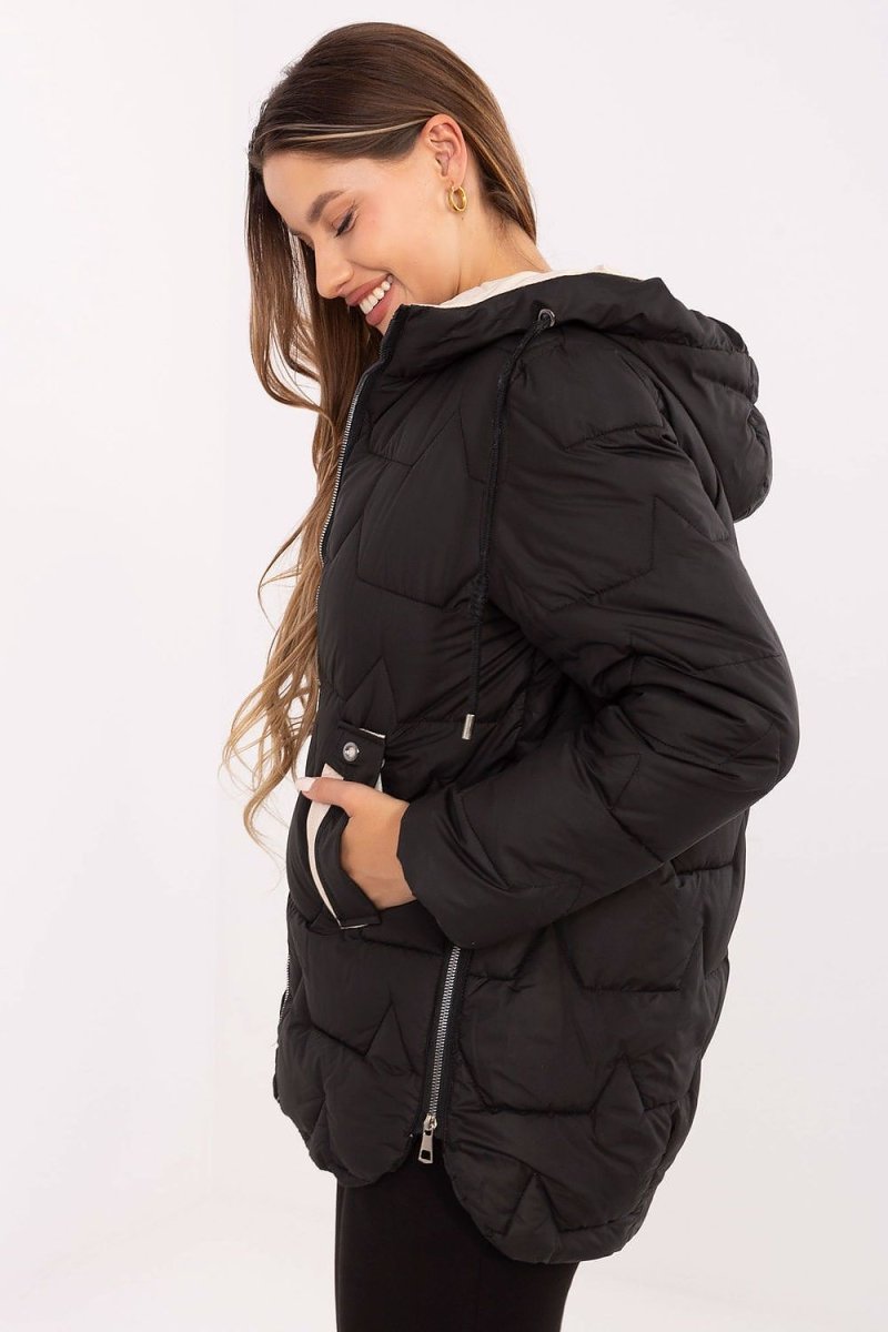 Quilted Detachable Hood Down Jacket - 