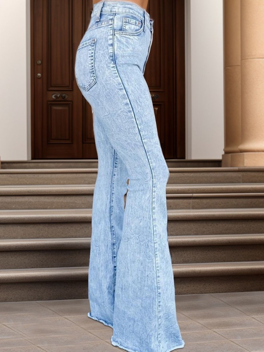 Raw Hem Bootcut Jeans - Bottoms